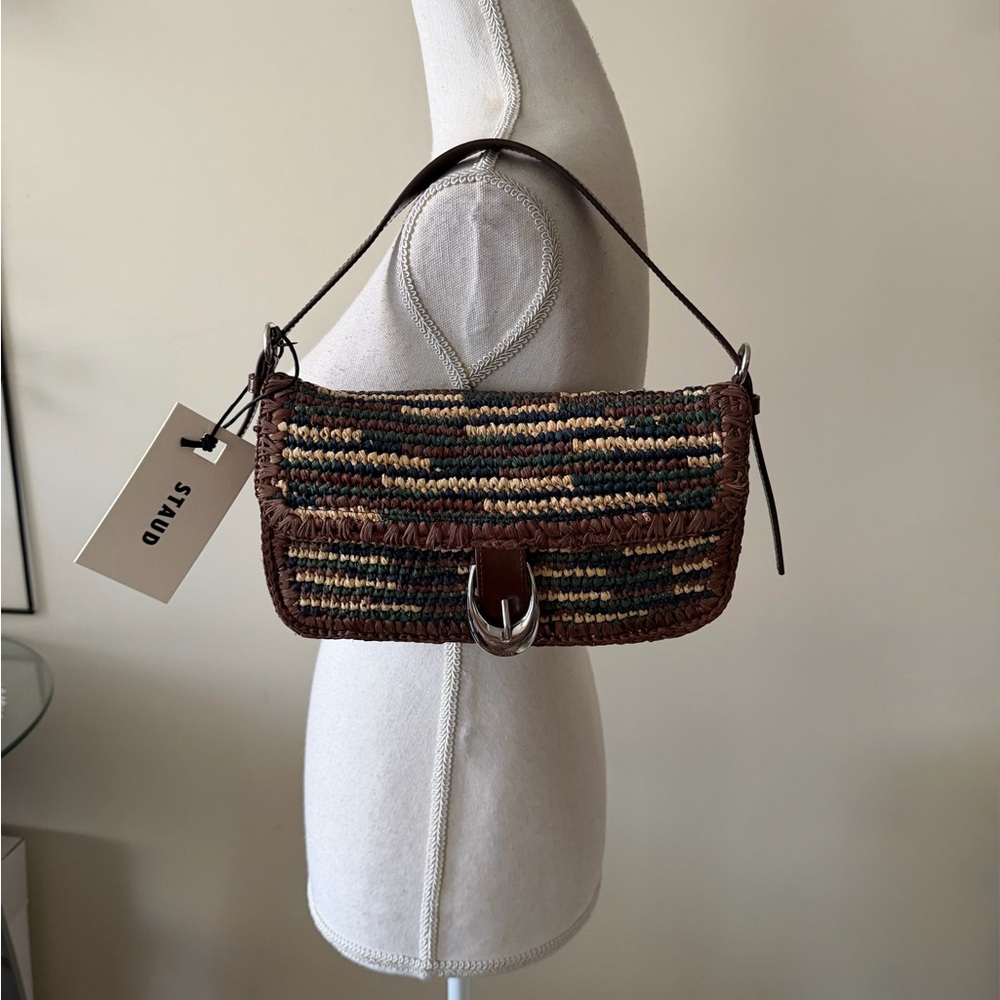Staud Harlow Woven Multicolor Shoulder Bag with Brown Trim & Silver Buckle NWT - Picture 12 of 16